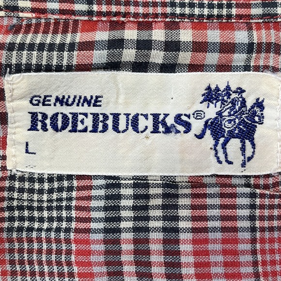 Vintage Genuine Roebucks Western Shirt Mens L Red Plaid Pearl Snap Rodeo Ranch - Picture 6 of 8